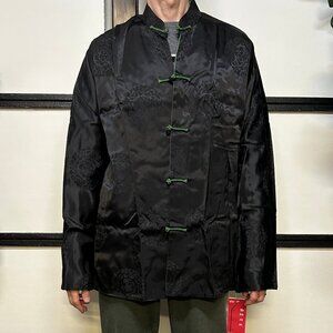 Men's Chinese Traditional Brocade Jacket, Reversible, Black & Green, Size Large
